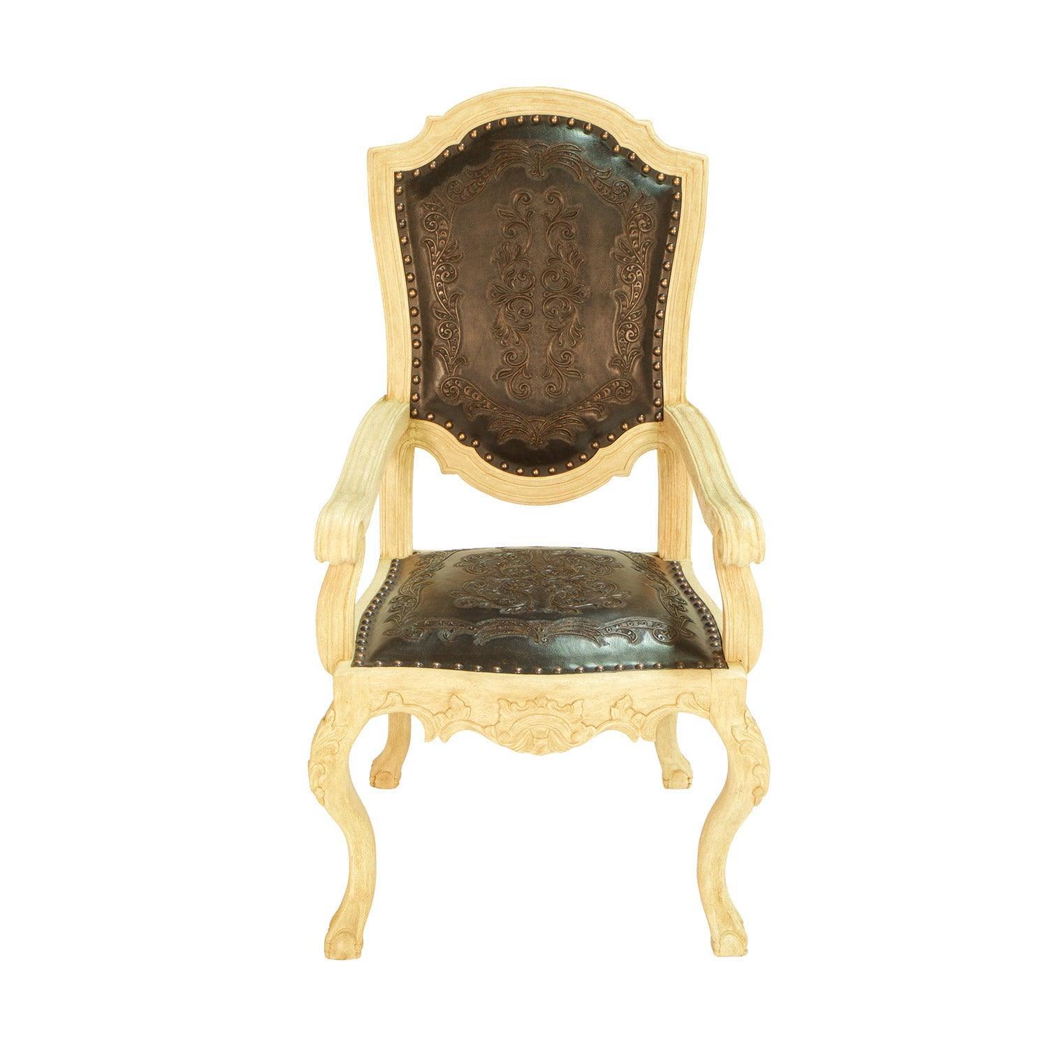 Tooled Leather Provincial Dining Chair - Belle Escape