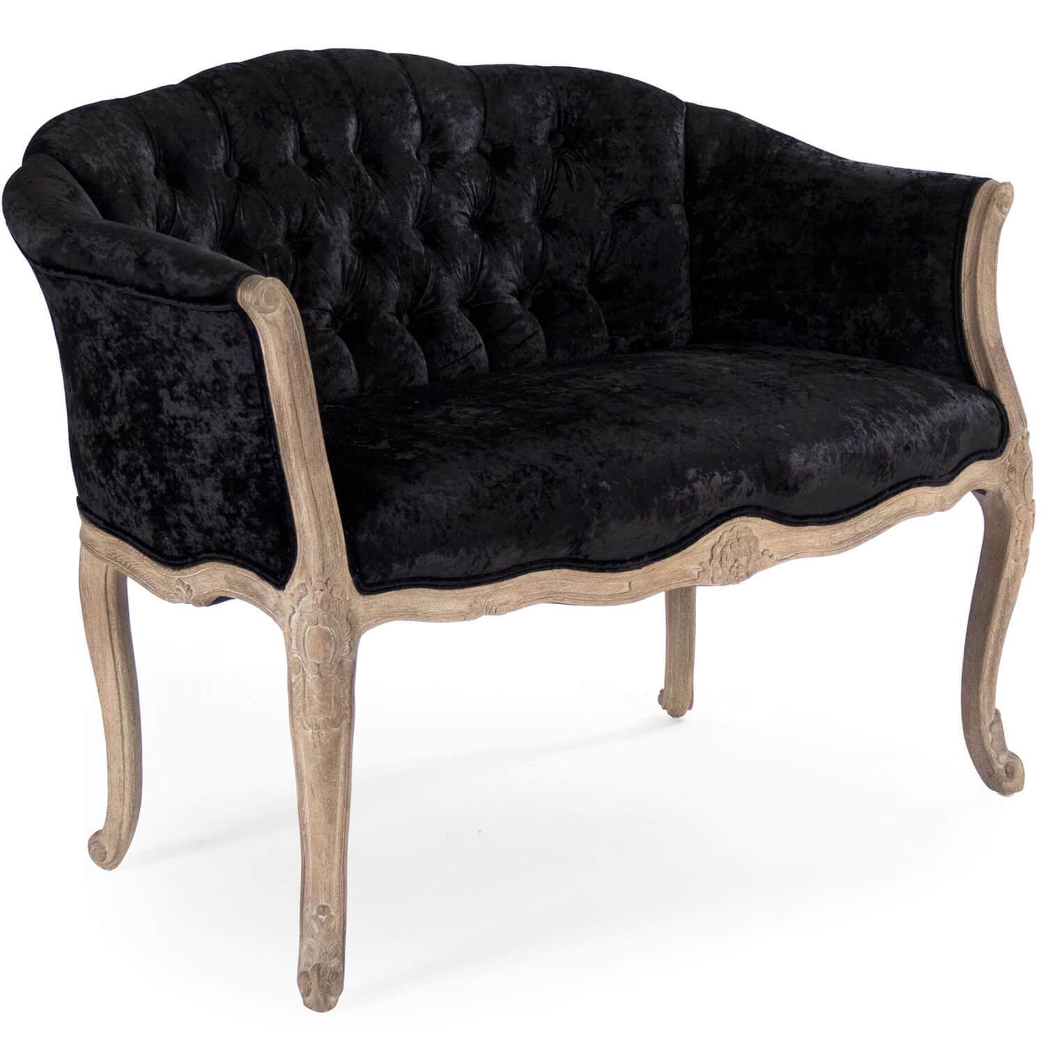 Tufted Black Velvet Settee - Belle Escape