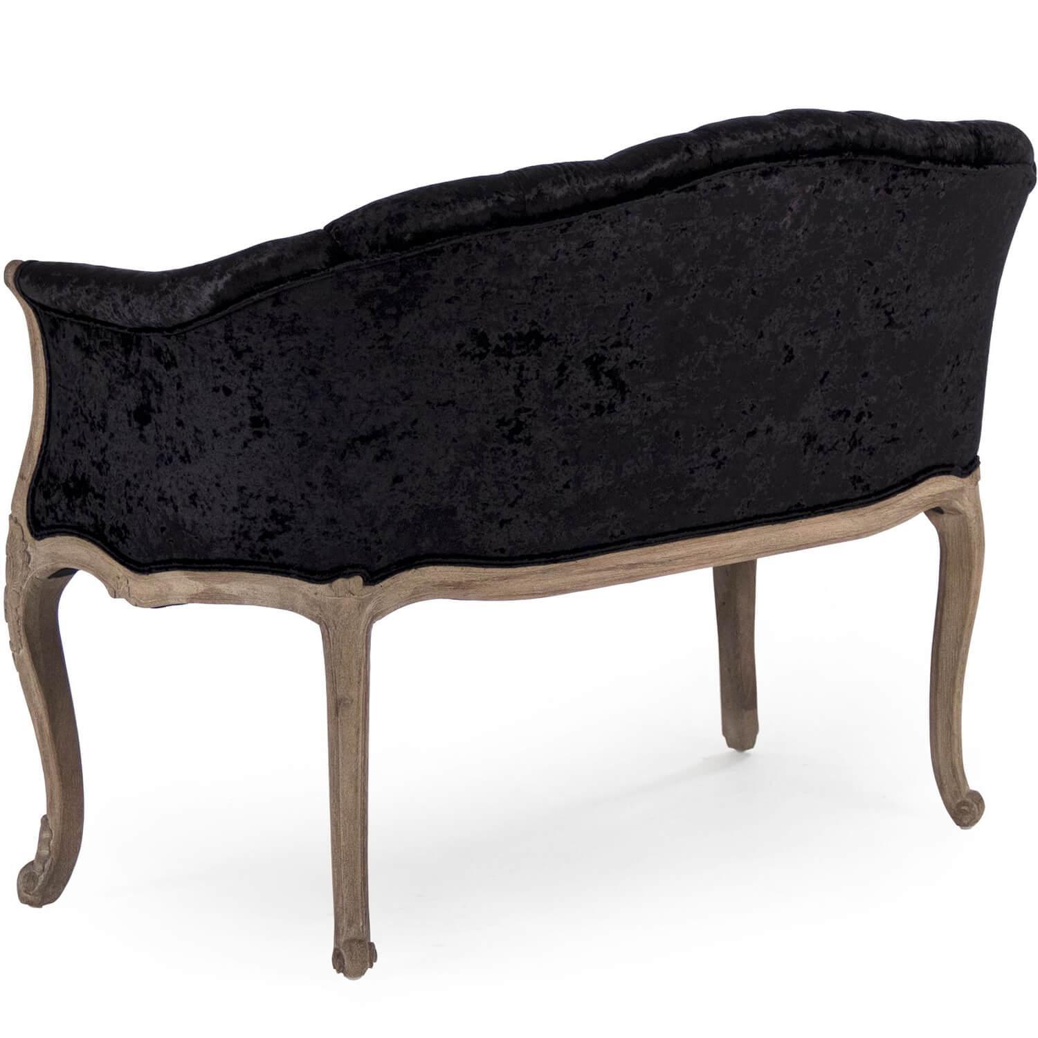 Tufted Black Velvet Settee - Belle Escape