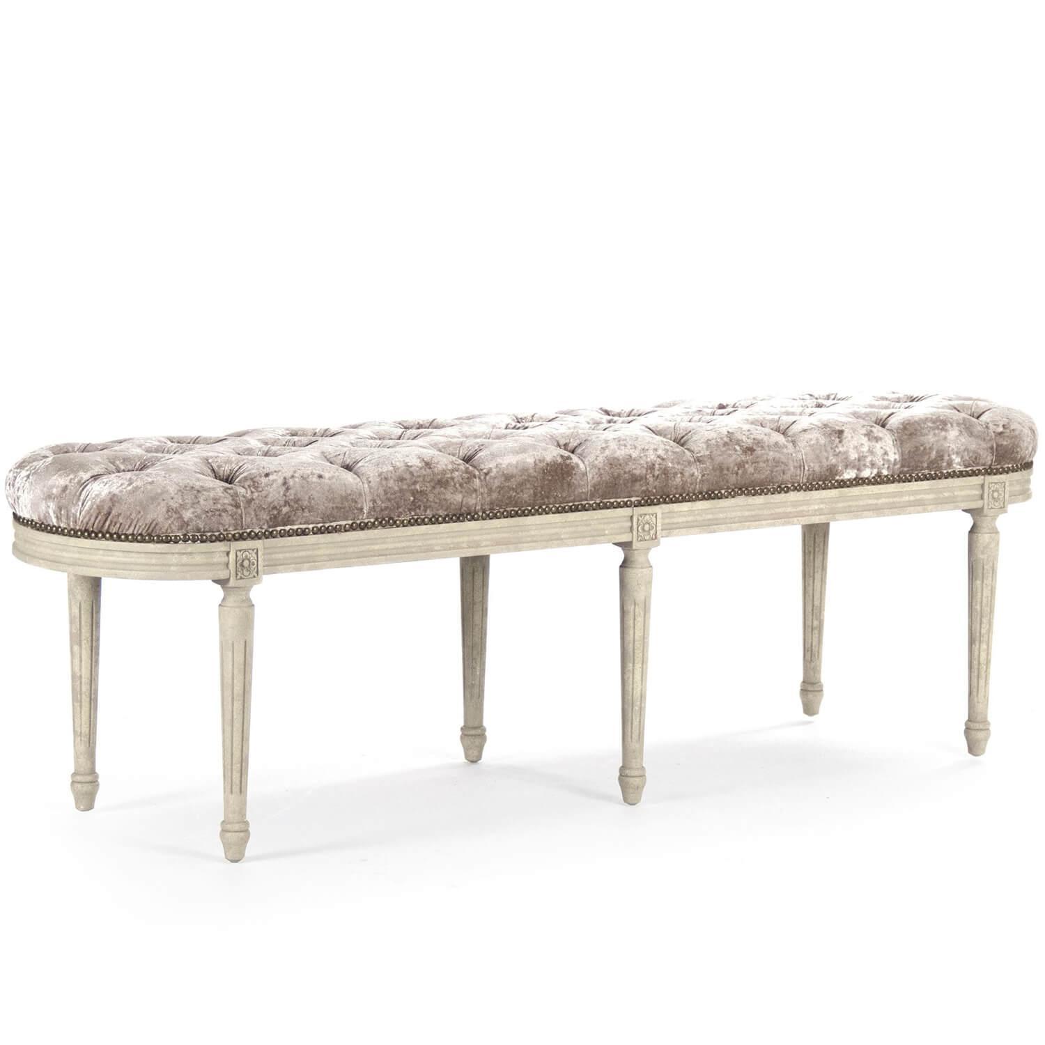 Tufted Champagne Velvet Bench - Belle Escape