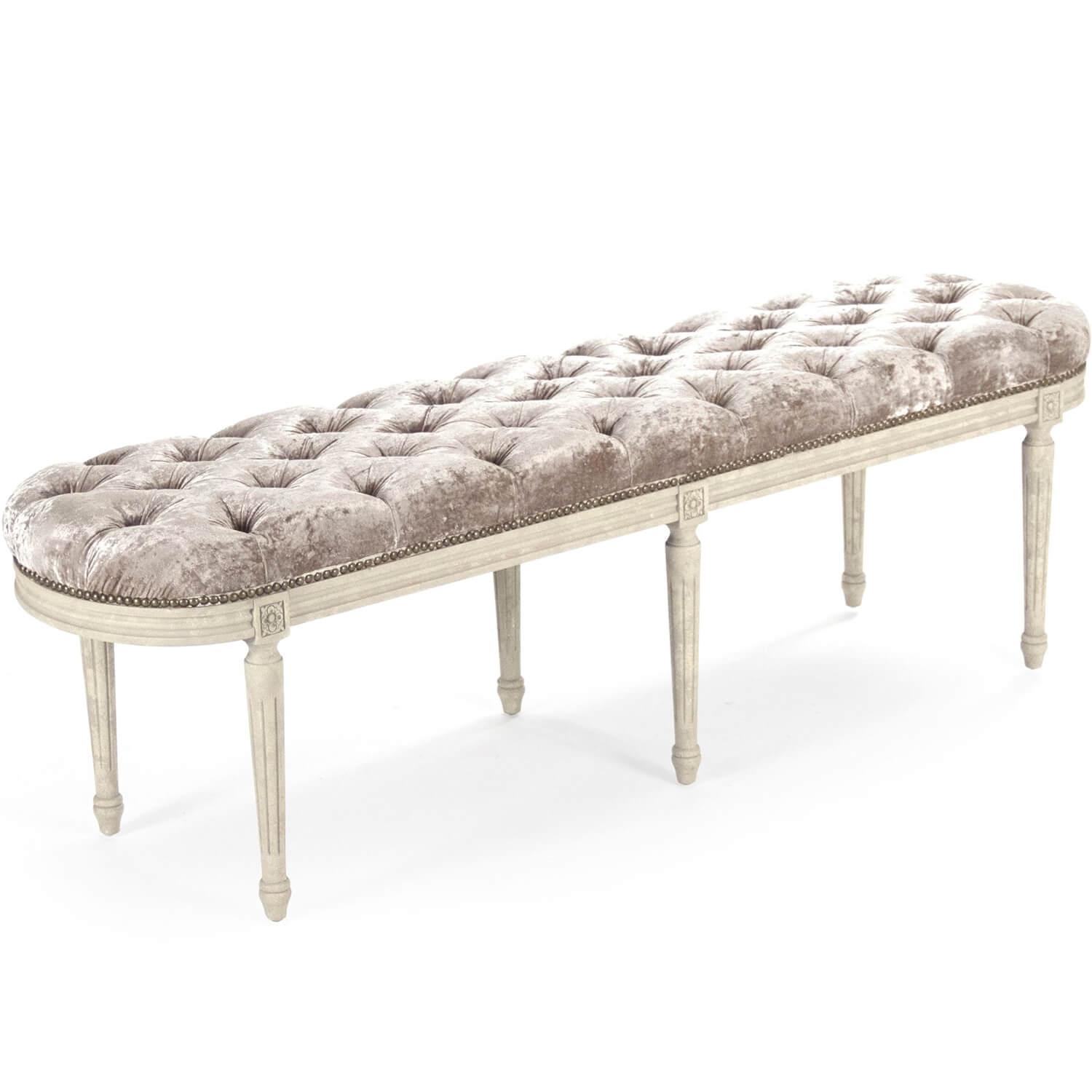 Tufted Champagne Velvet Bench - Belle Escape