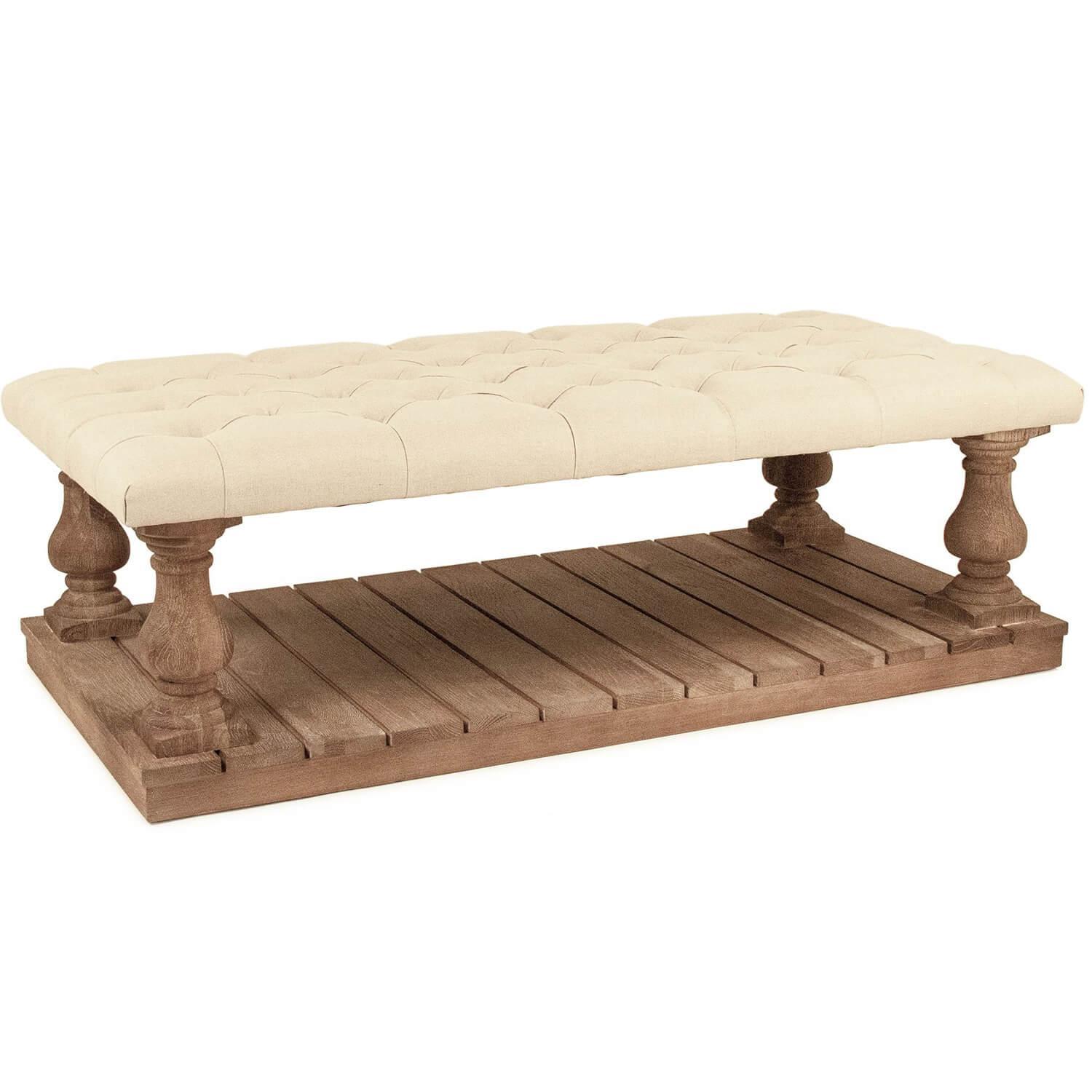 Tufted Ottoman Oak Wood Coffee Table - Belle Escape