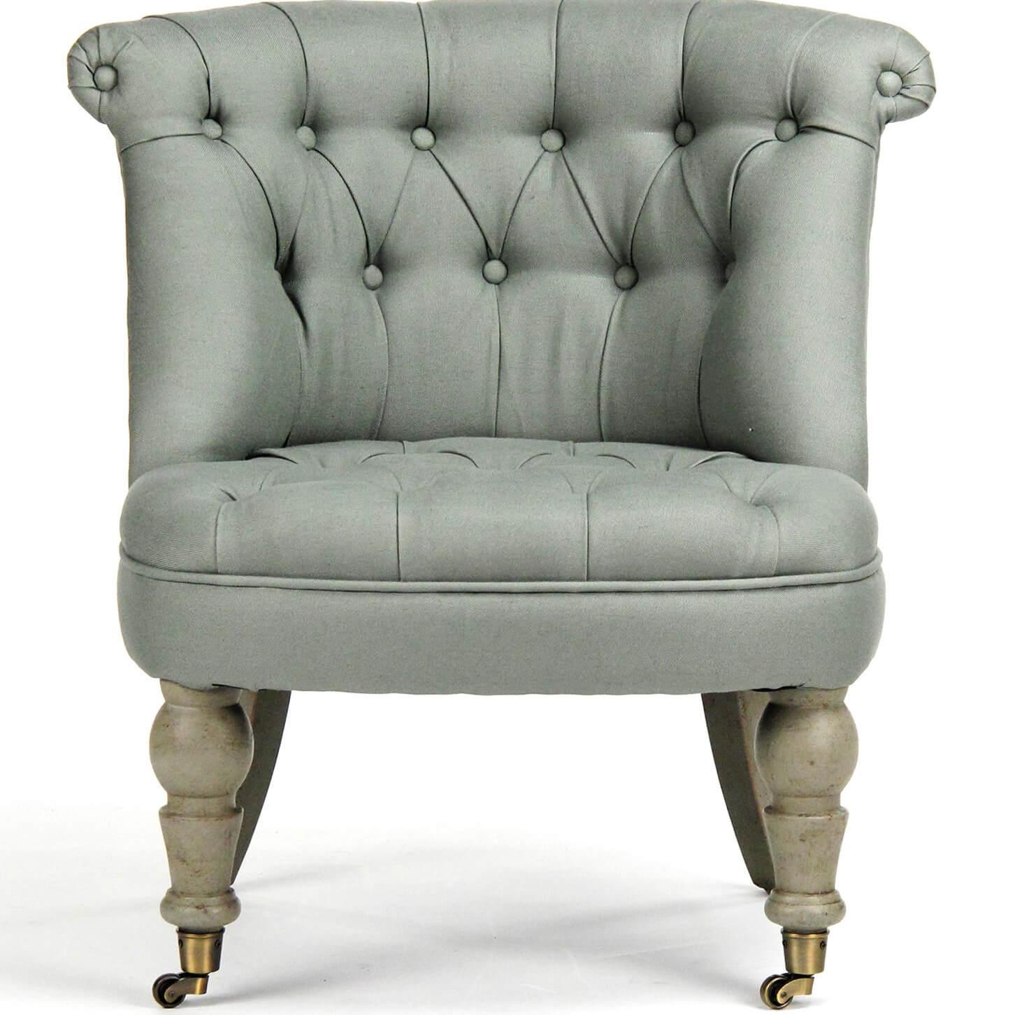 Tufted Sage Blue Slipper Chair - Belle Escape