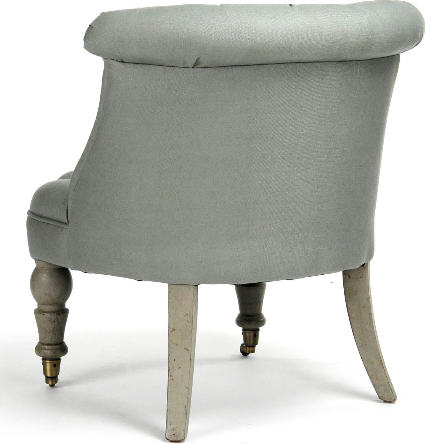 Tufted Sage Blue Slipper Chair - Belle Escape