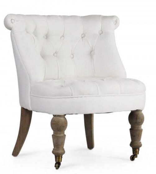 Tufted White Linen Slipper Chair - Belle Escape