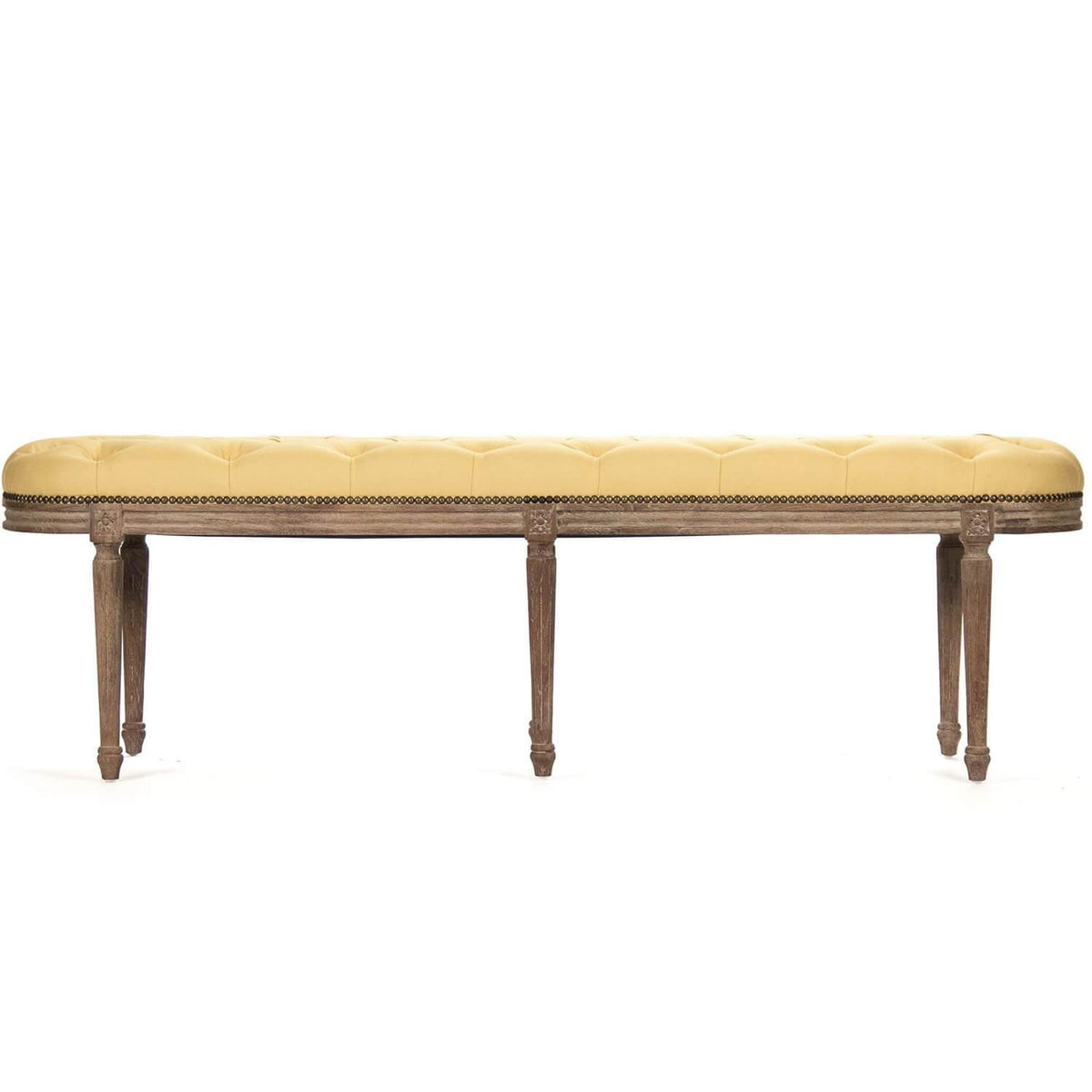 Tufted Yellow Linen Provence Bench