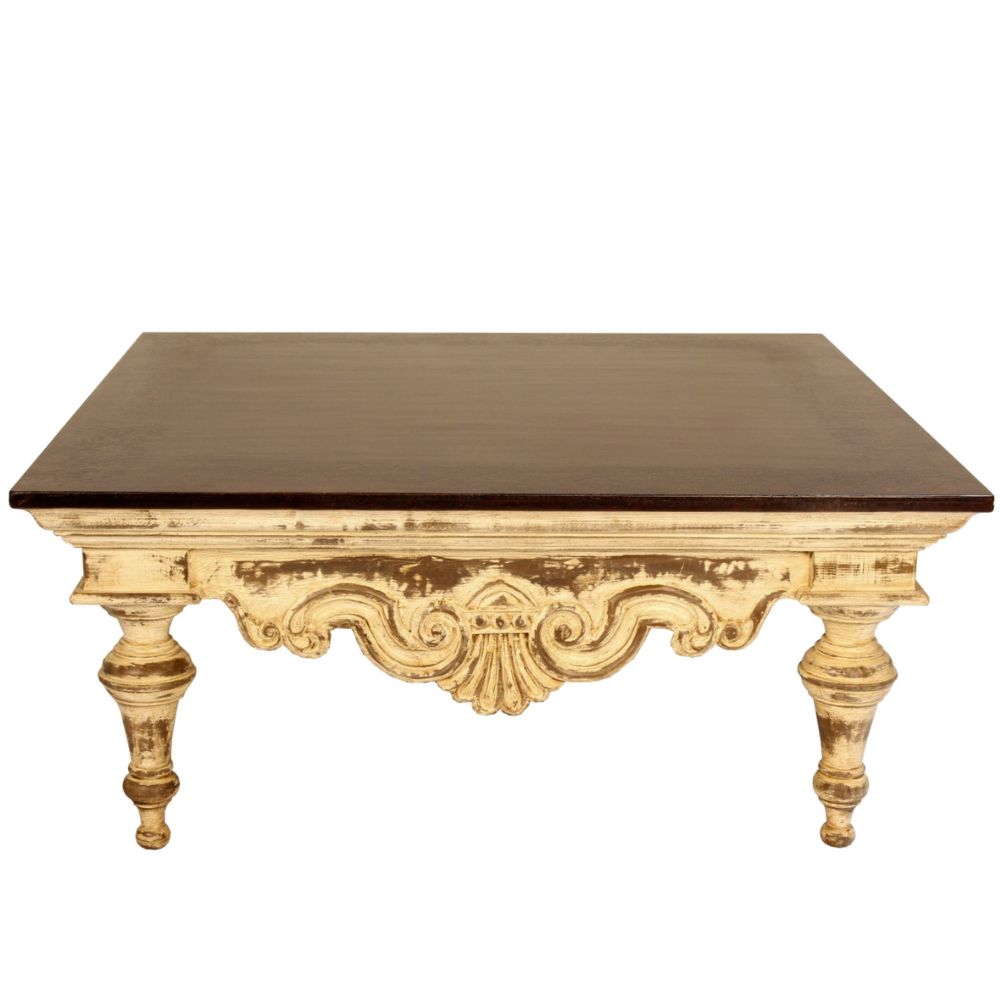 Two-Tone Ornately Carved Coffee Table