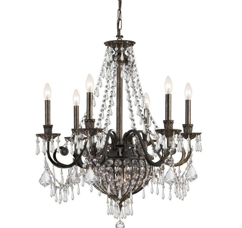 French country style crystal chandelier with bronze finish and candle lights