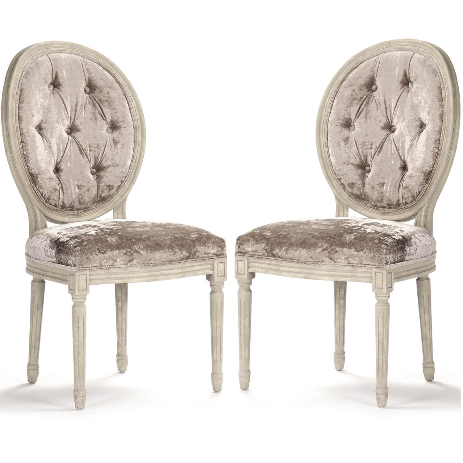 Velvet Round Back Medallion Side Chairs - Pair - Belle Escape