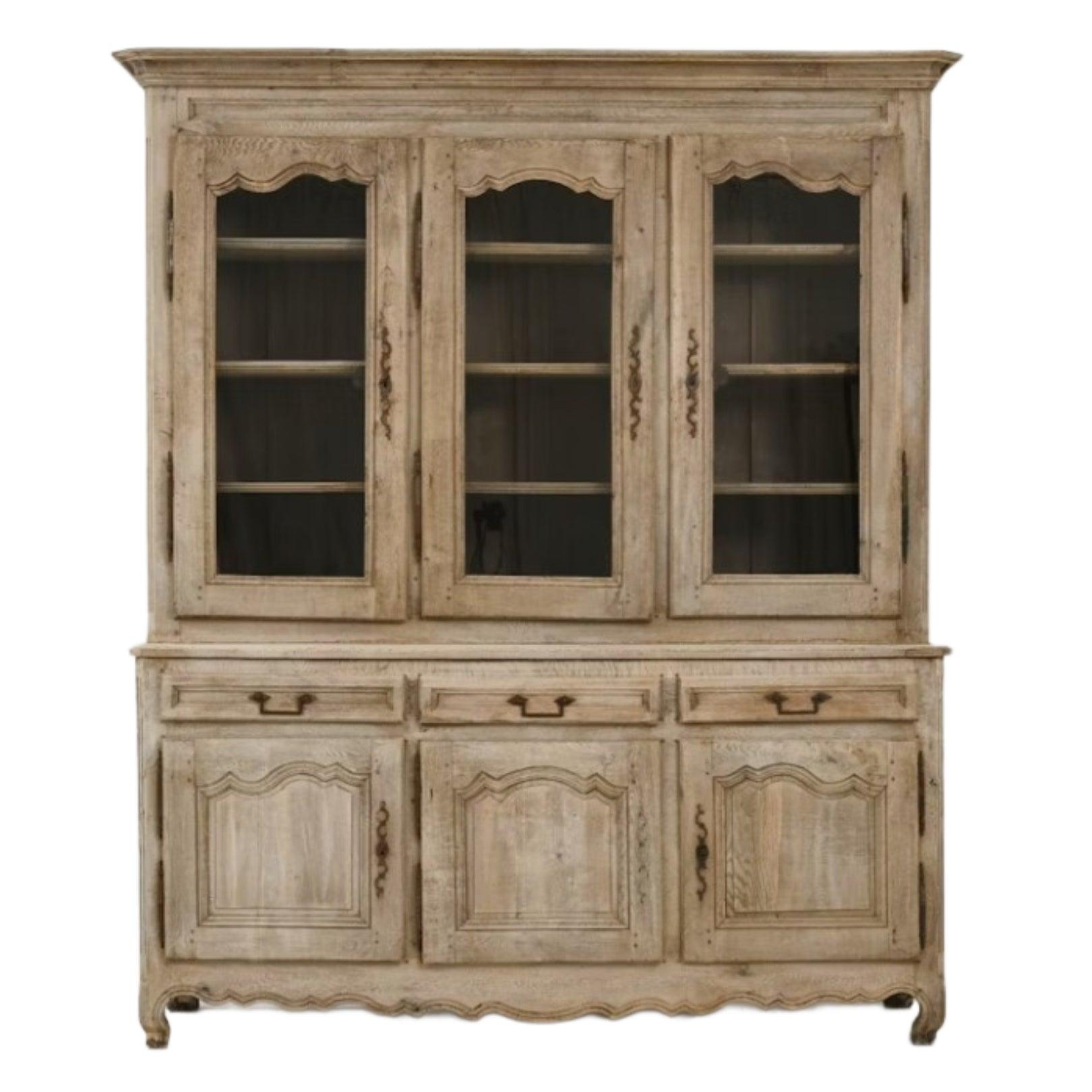 Vintage French Bleached Oak Vitrine Cabinet, Circa 1850 - Belle Escape