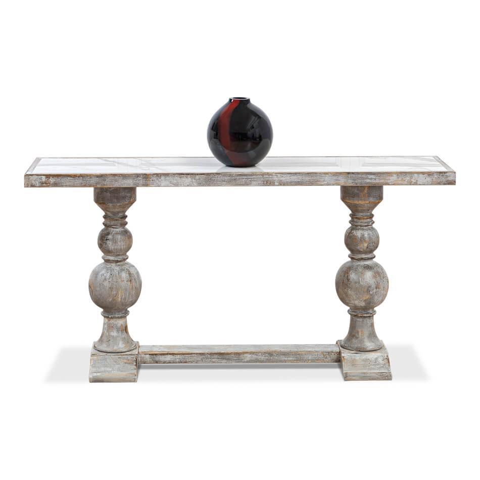 Vintage Grey Porcelain Top Console - Belle Escape