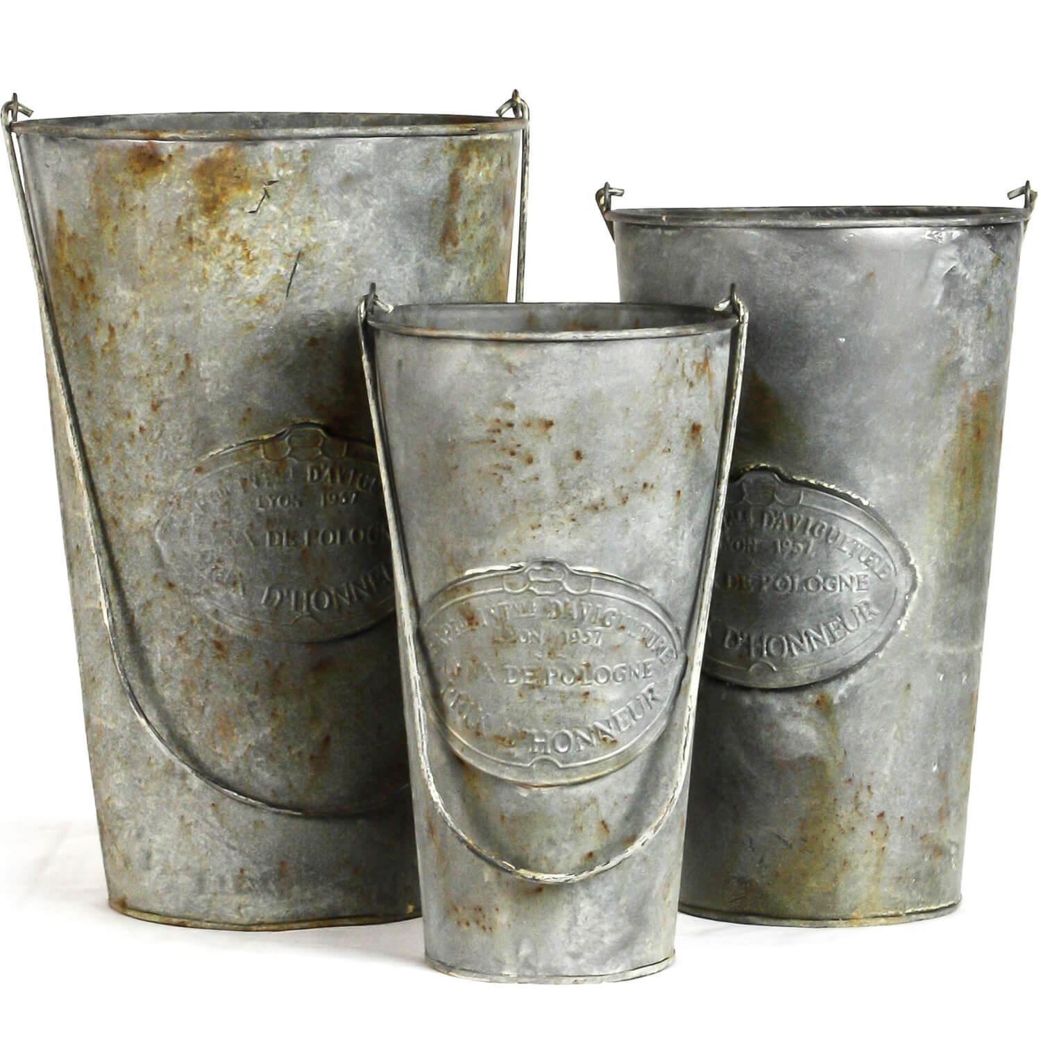 Vintage Style French Metal Bucket Set of 3 - Belle Escape
