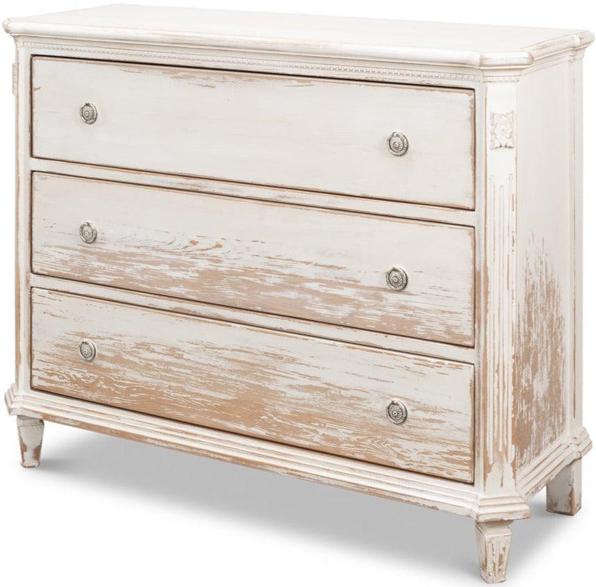 Weathered White 3-Drawer Shabby Chest - Belle Escape