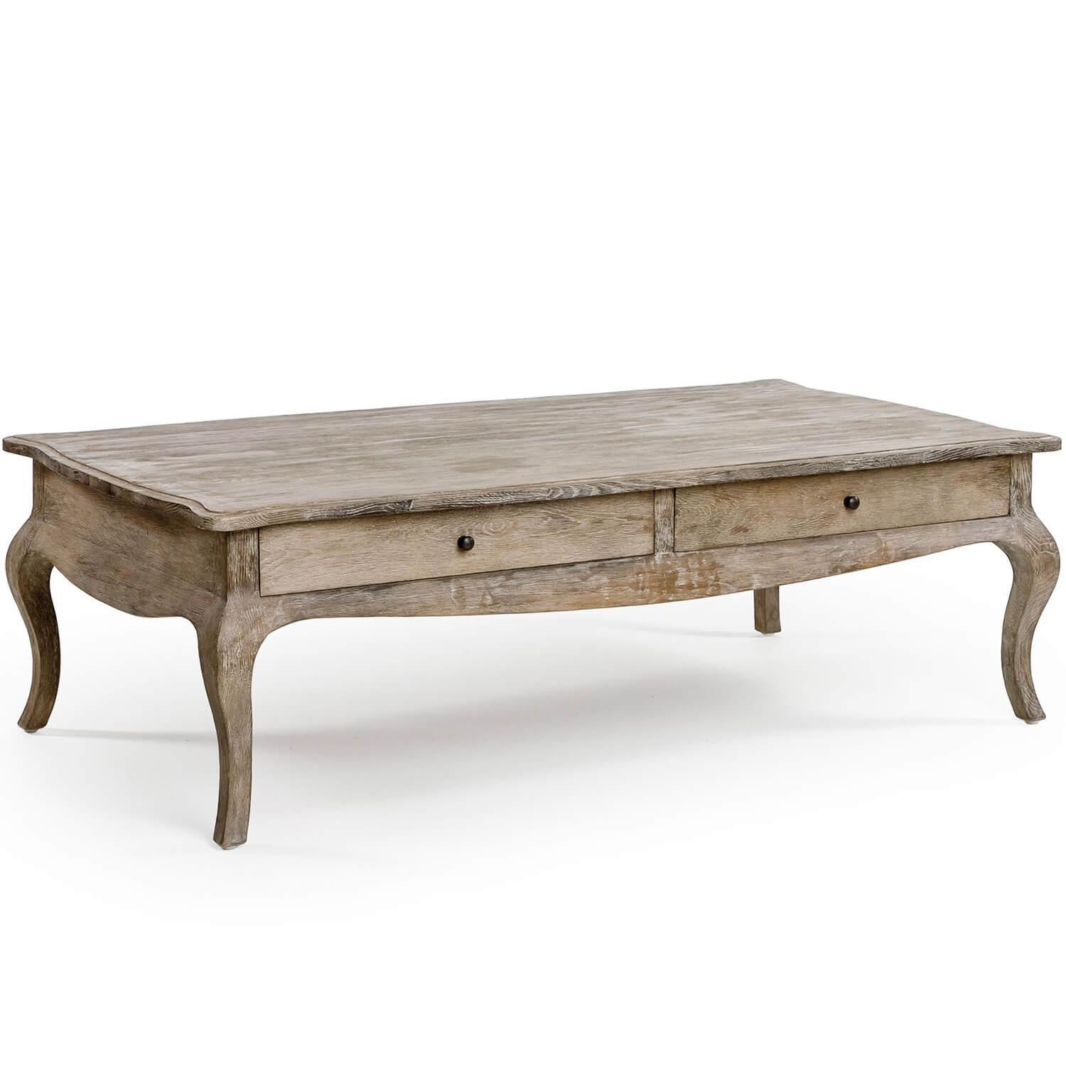 Weathered Wood French Coffee Table with Drawers - Belle Escape