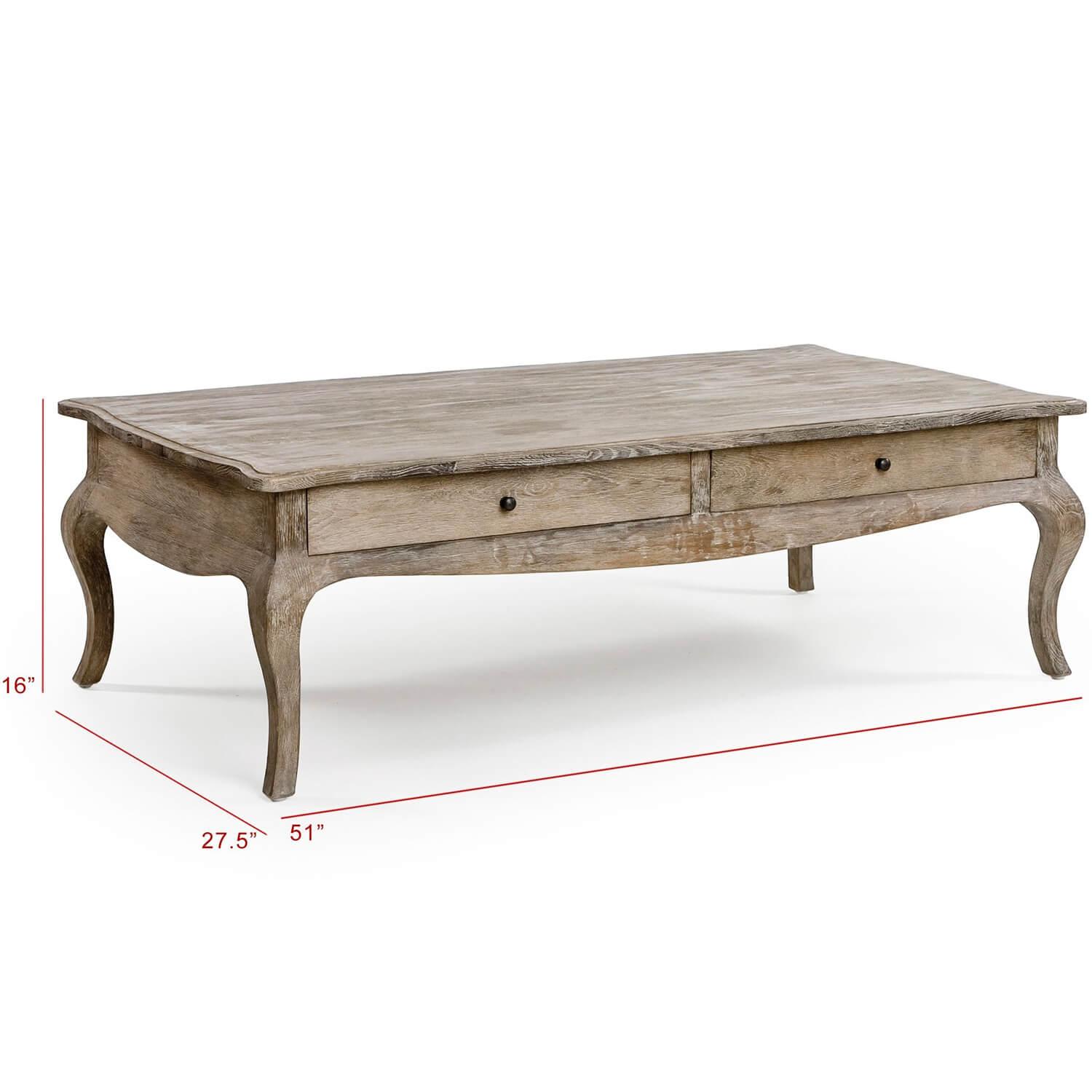 Weathered Wood French Coffee Table with Drawers - Belle Escape