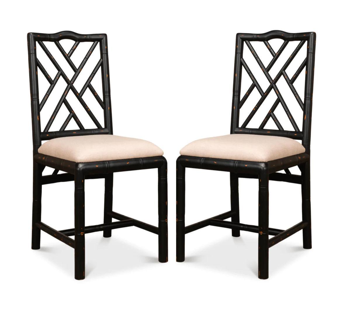 White Bamboo Motif Dining Chairs - Set - Belle Escape