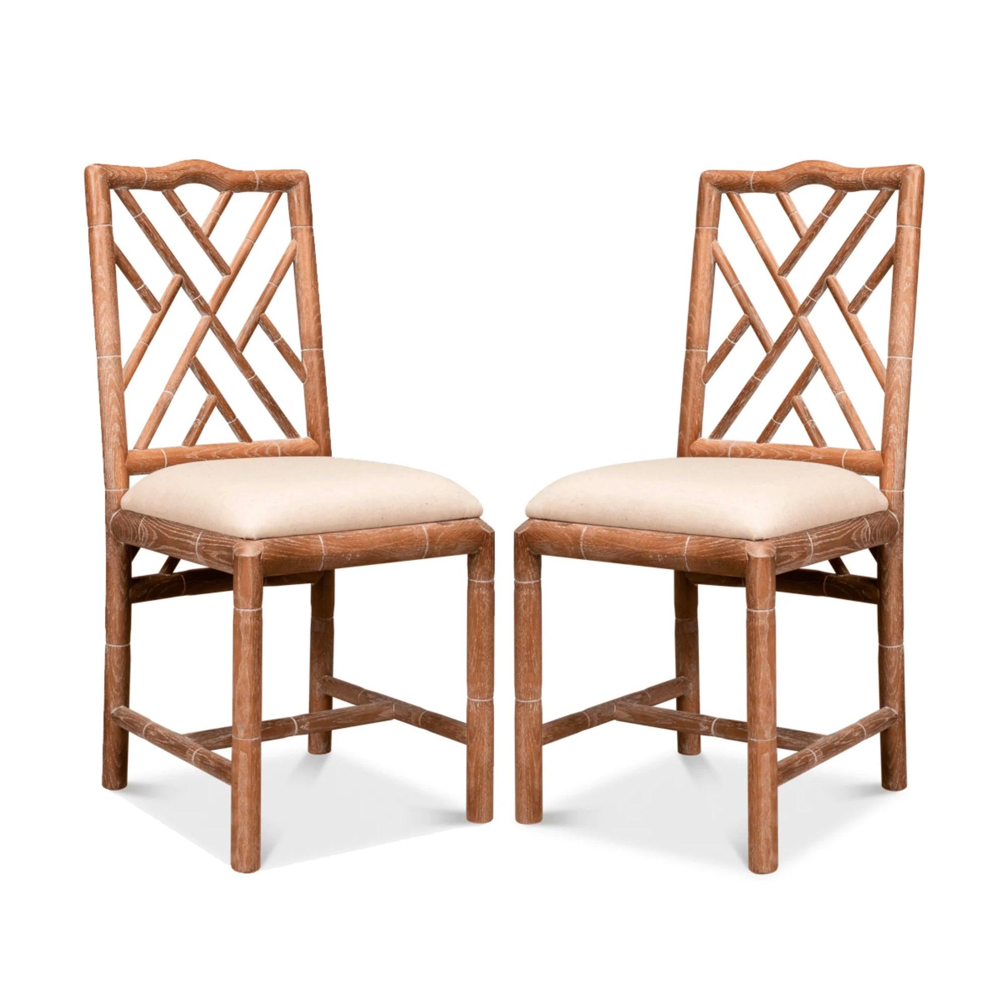 White Bamboo Motif Dining Chairs - Set - Belle Escape