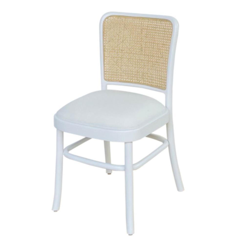 White Cane Back Side Dining Chairs - Belle Escape