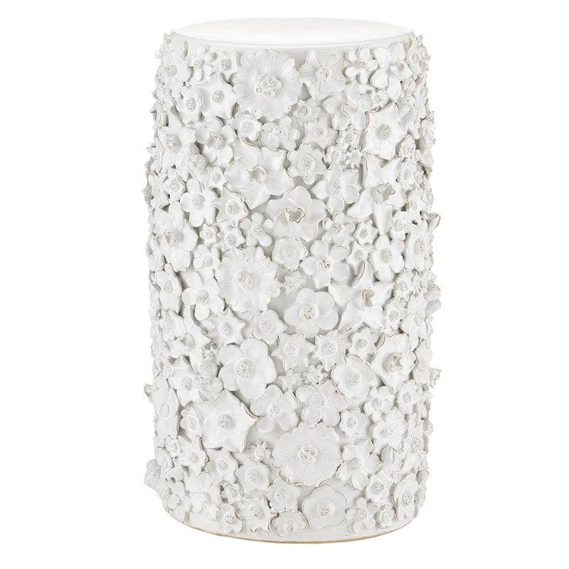 White Ceramic Floral Accent Table - Belle Escape