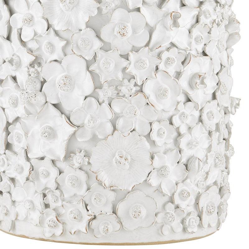 White Ceramic Floral Accent Table - Belle Escape