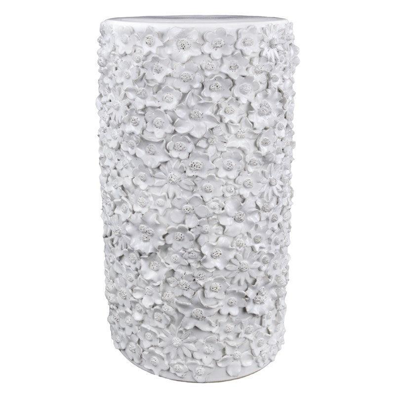 White Ceramic Floral Accent Table - Belle Escape