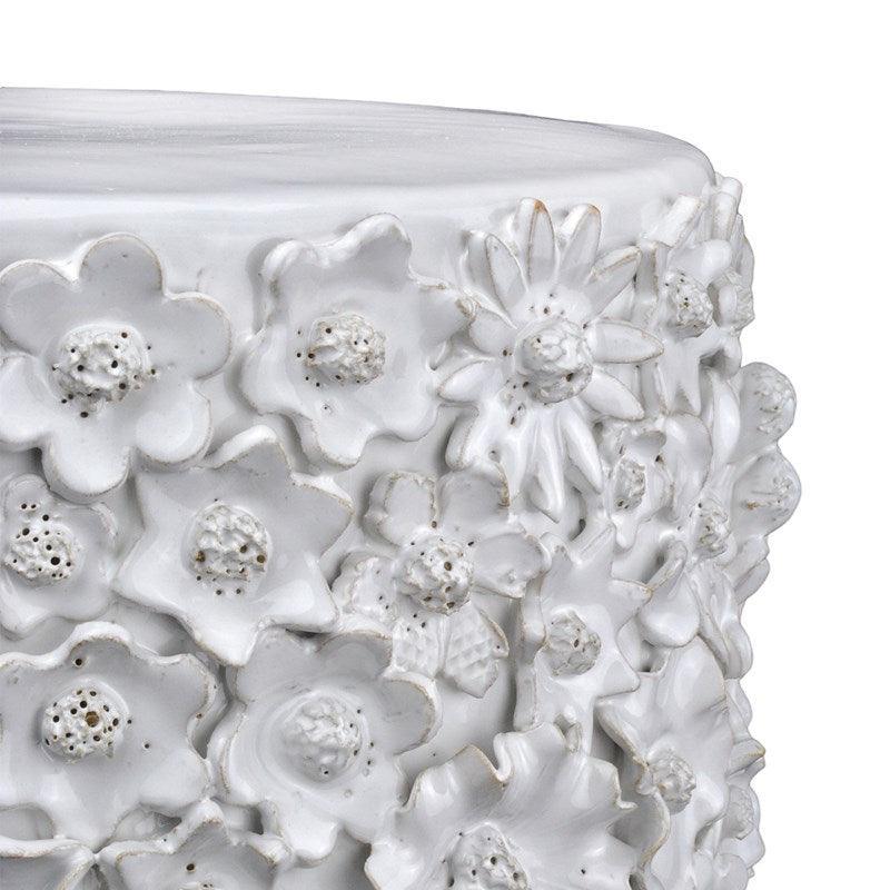 White Ceramic Floral Accent Table - Belle Escape