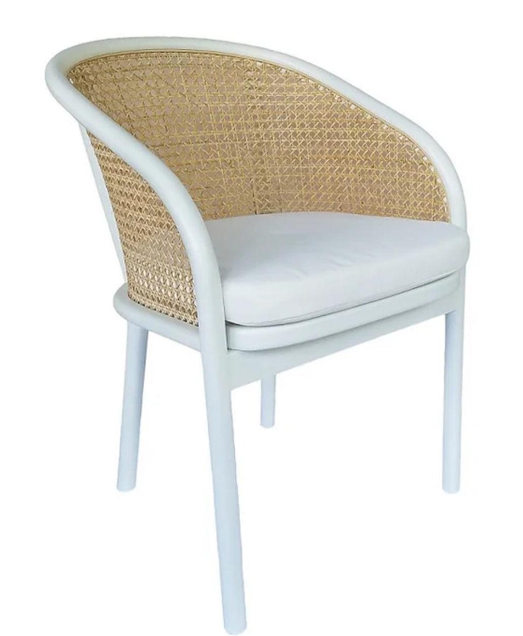 White Coastal Cane Dining Chair - Belle Escape