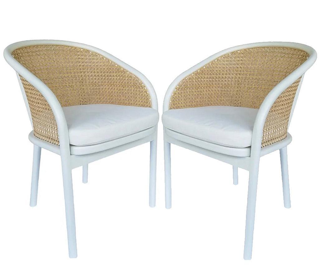 White Coastal Cane Dining Chair - Belle Escape