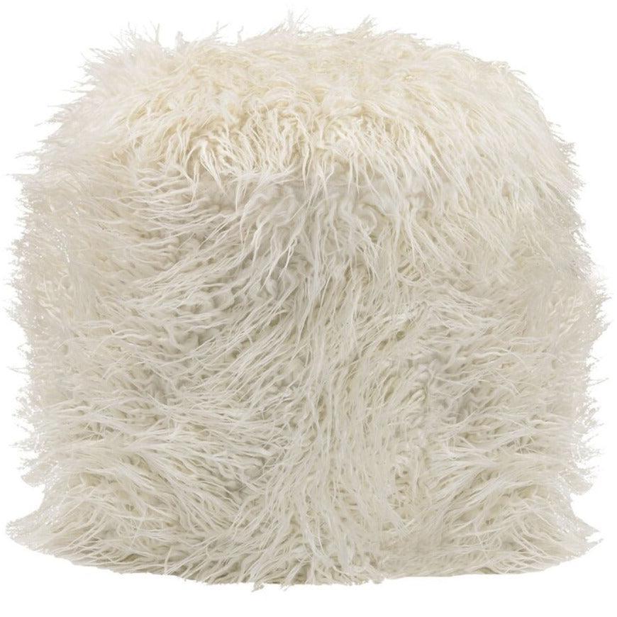 White Faux Fur Boho Stool - Belle Escape