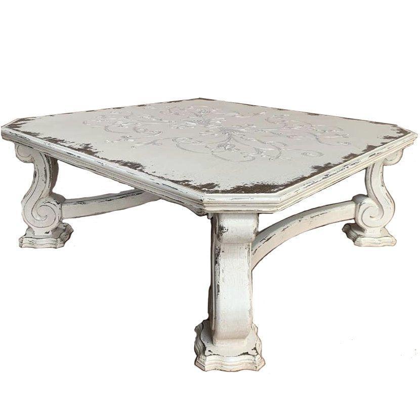 White Francesa Scroll Coffee Table - Belle Escape