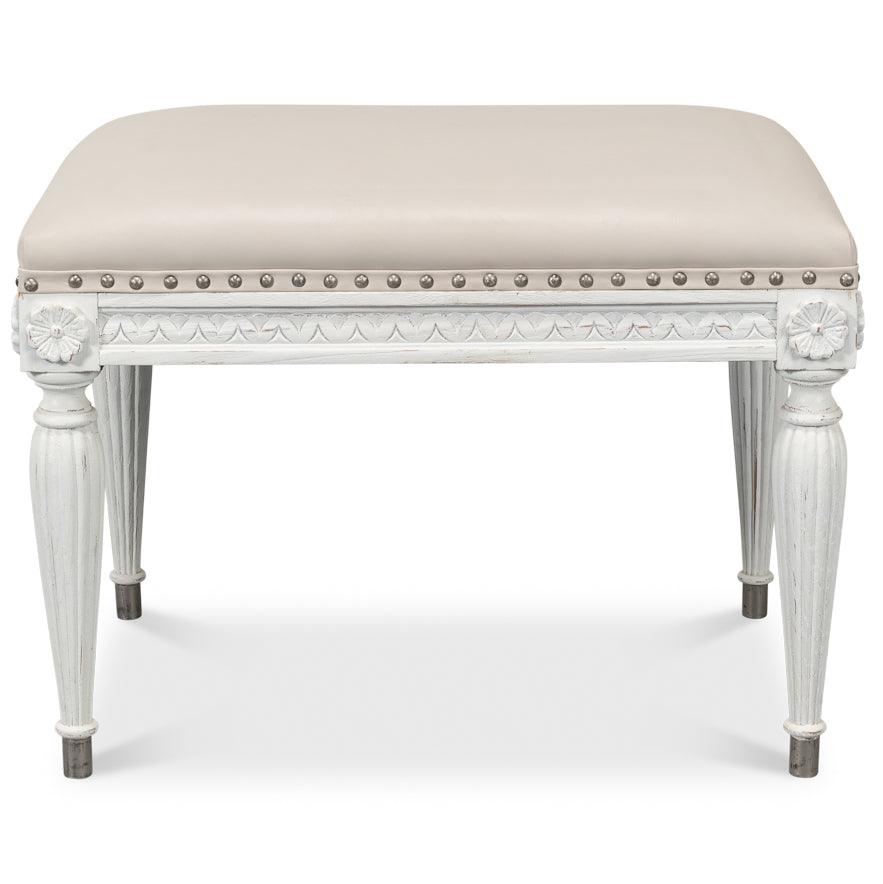 White French Leather Top Ottoman - Belle Escape