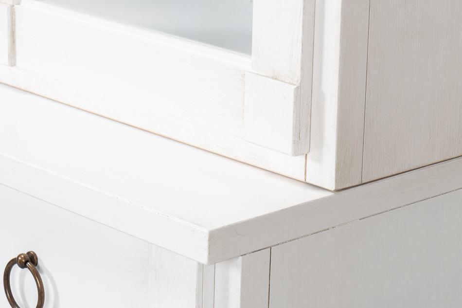 White Glass Front Cabinet with Drawers - Belle Escape