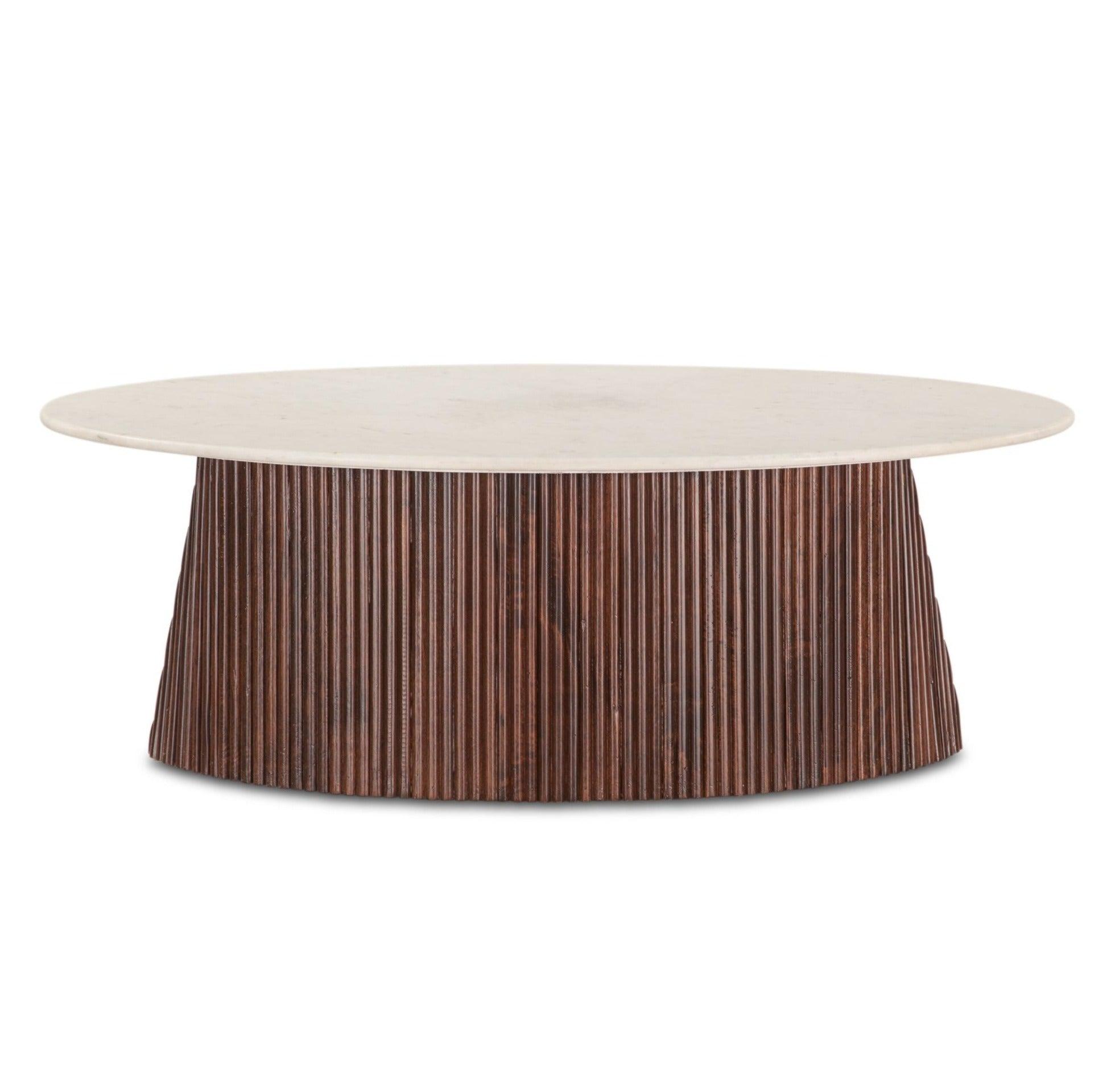 White Marble Top Ribbed Coffee Table - Belle Escape