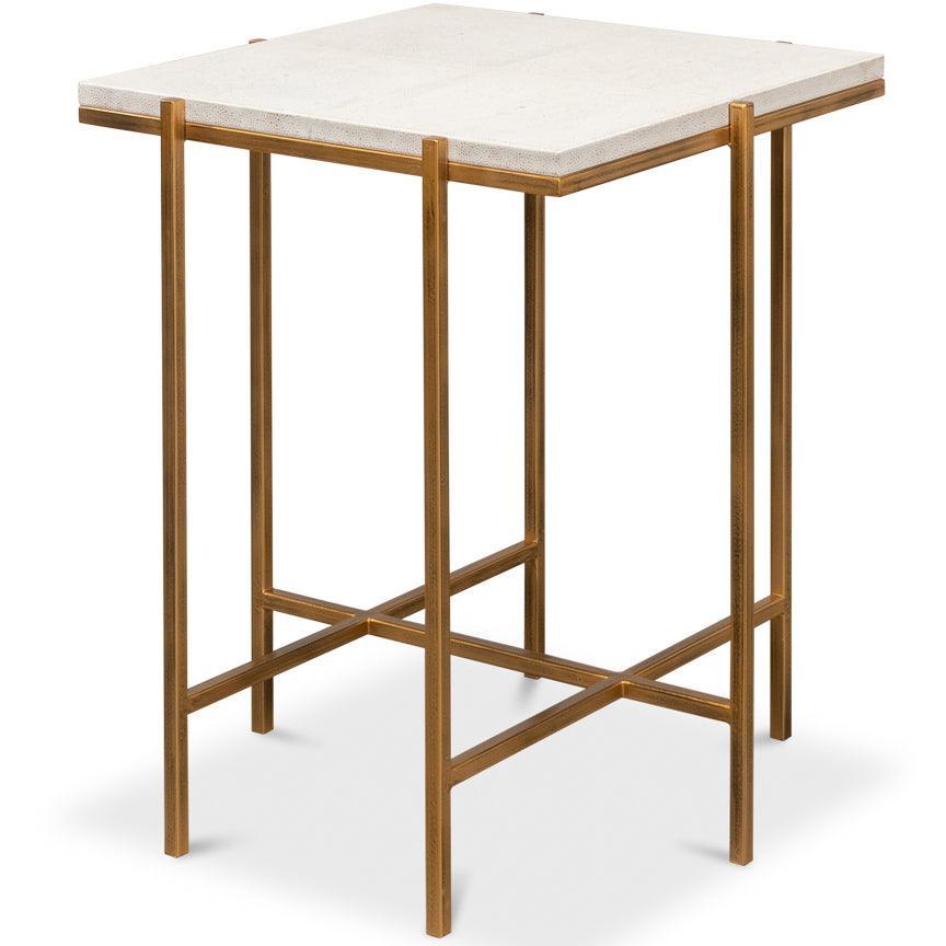 White Shagreen Accent Table - Belle Escape