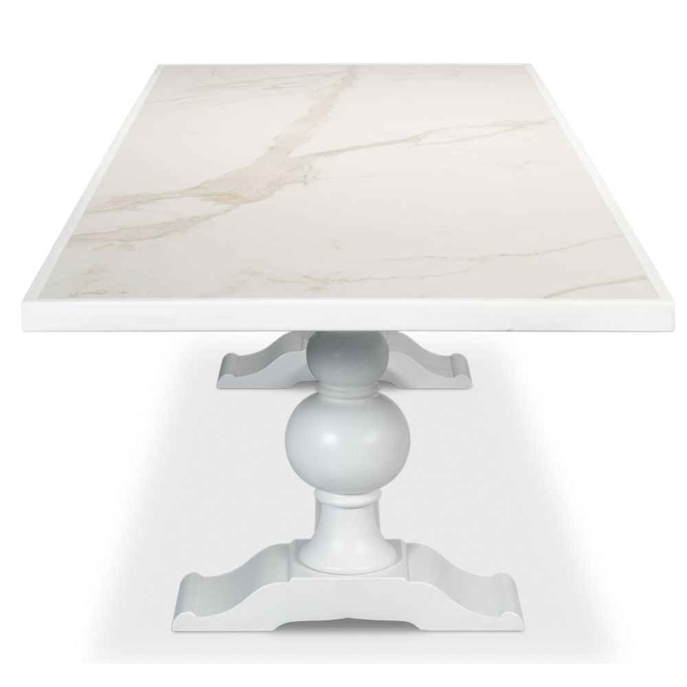 White Zephyr Ceramic Top Farmhouse Dining Table
