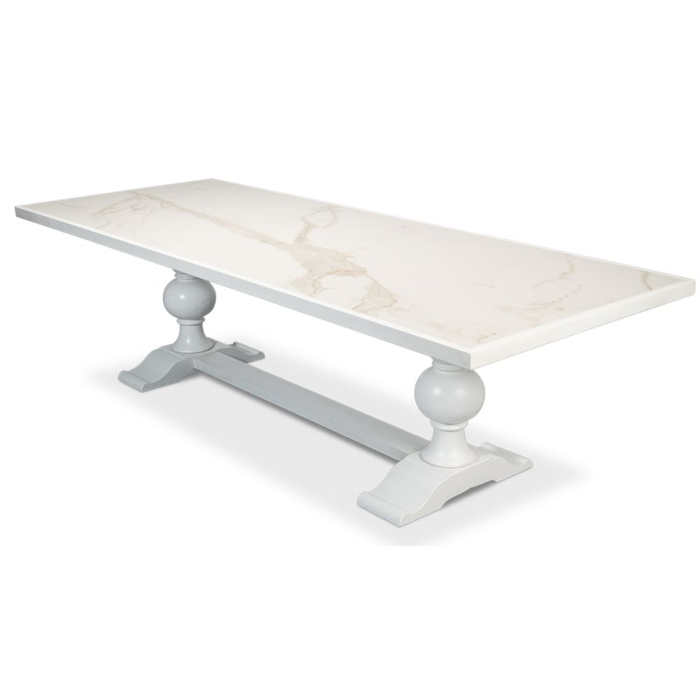 White Zephyr Ceramic Top Farmhouse Dining Table