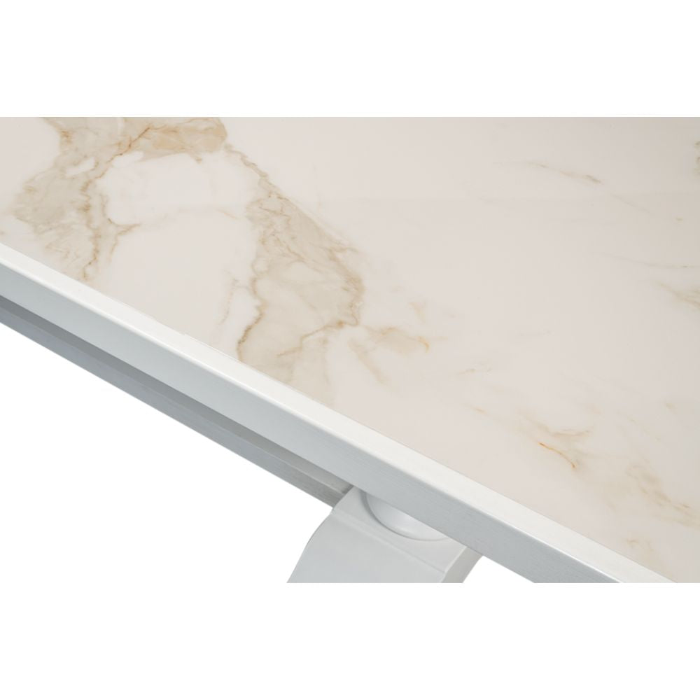 White Zephyr Ceramic Top Farmhouse Dining Table