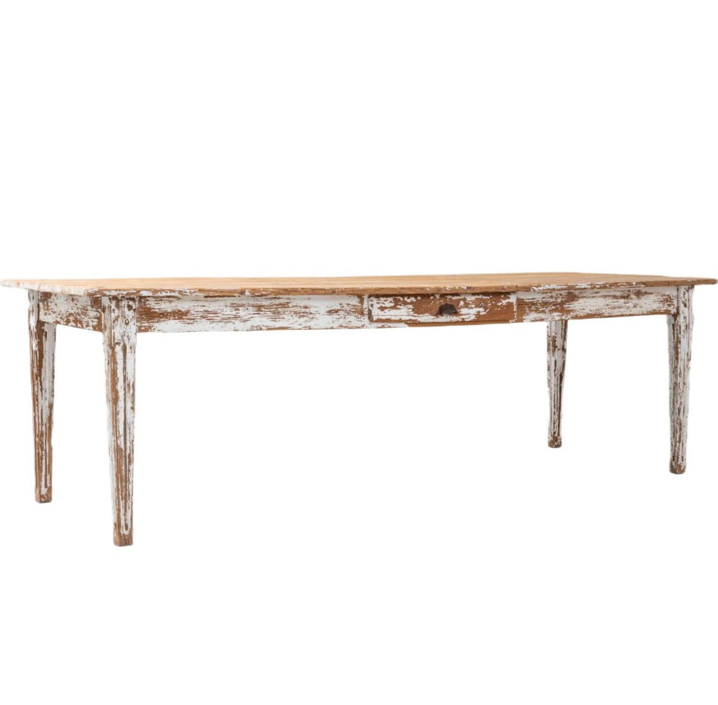 Long White French Country Antique Dining Table, Circa 1940