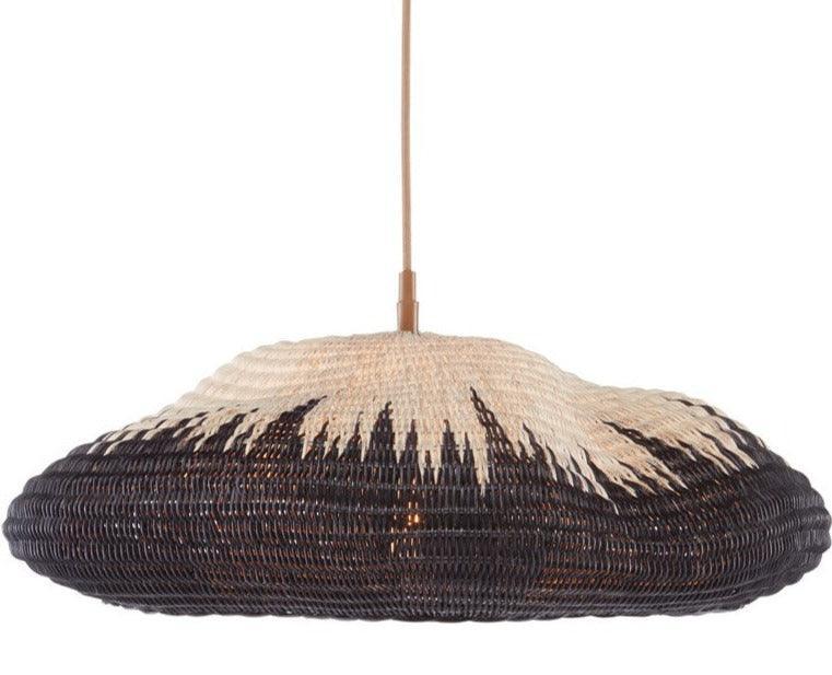 Wicker Beige and Black Saucer Chandelier - Belle Escape