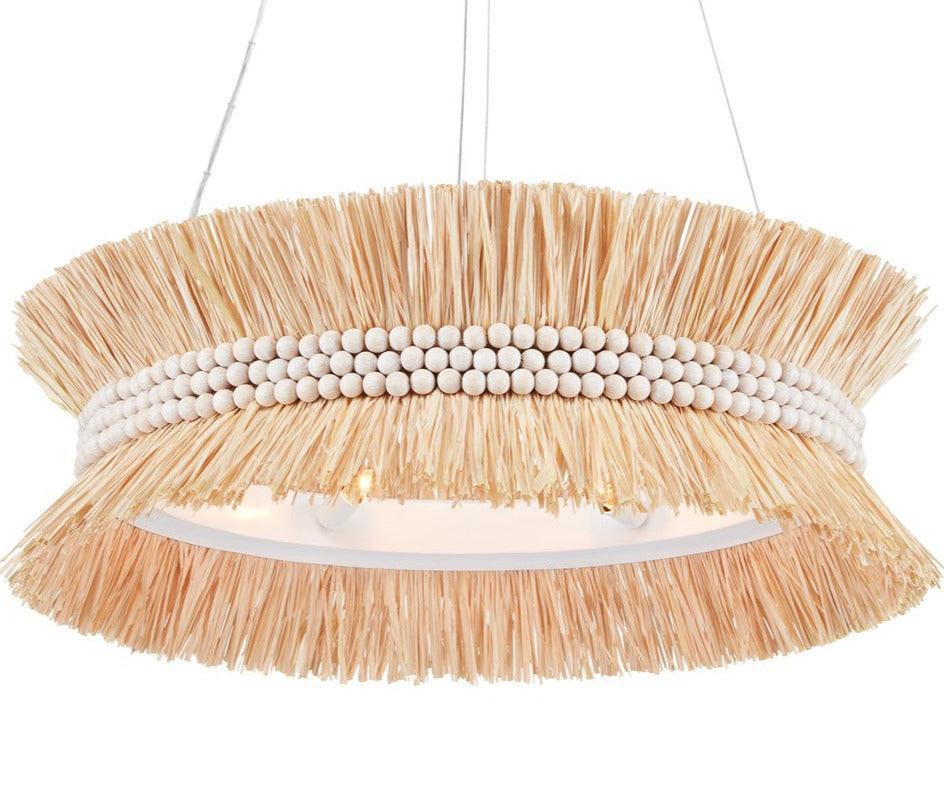 Wood Beaded Natural Raffia Chandelier - Belle Escape