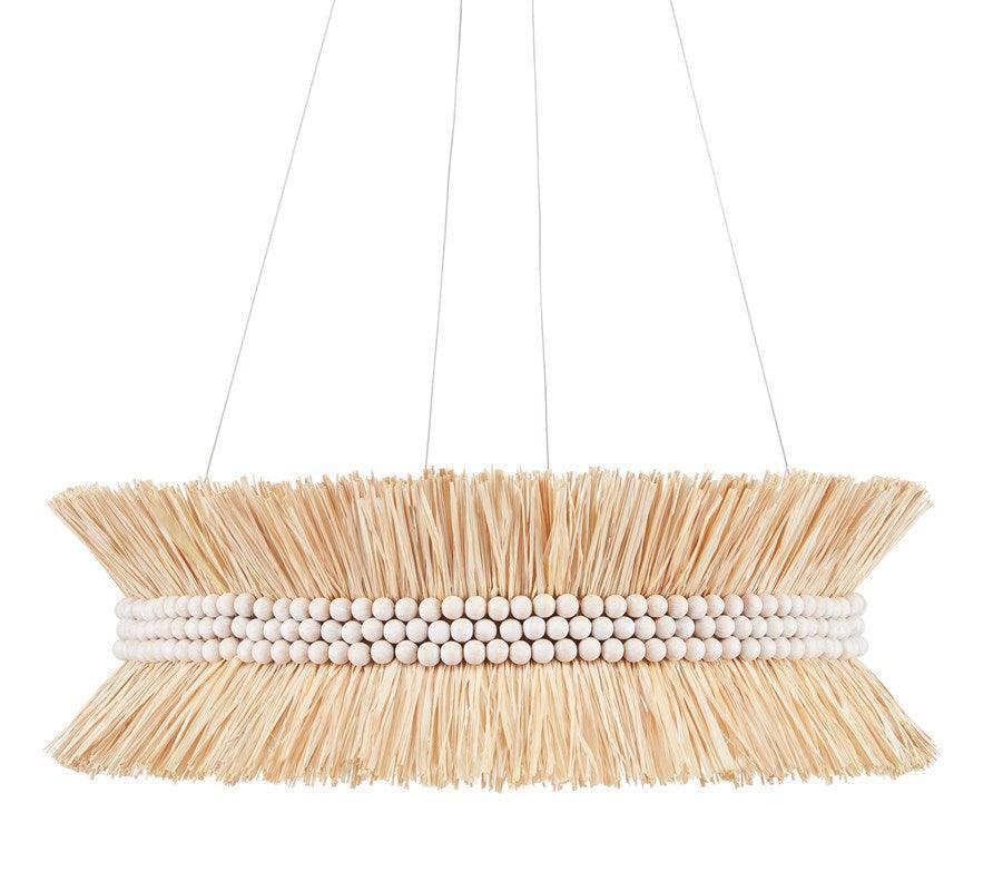 Wood Beaded Natural Raffia Chandelier - Belle Escape