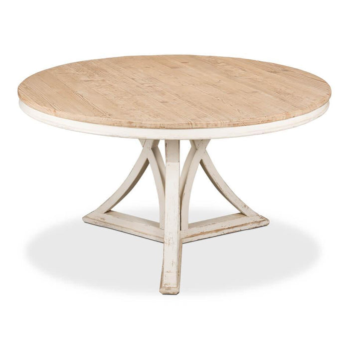 Wood Top White Buttress Dining Table with Cross Curved Base