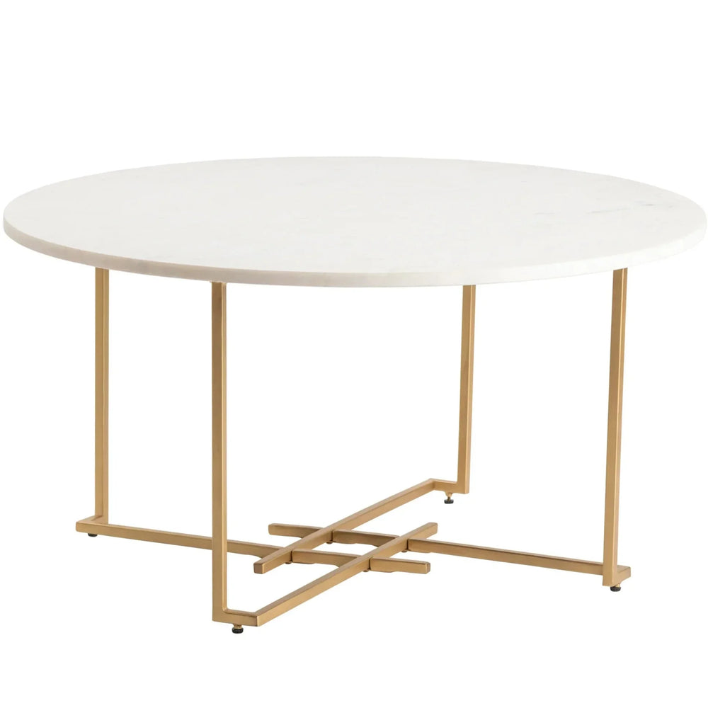 White & Gold Round Contemporary Coffee Table - Belle Escape