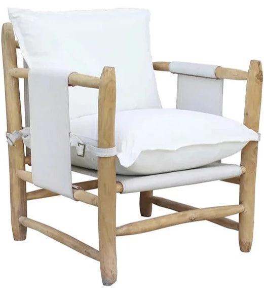 Ibiza White Wood and Leather Accent Chair - Belle Escape