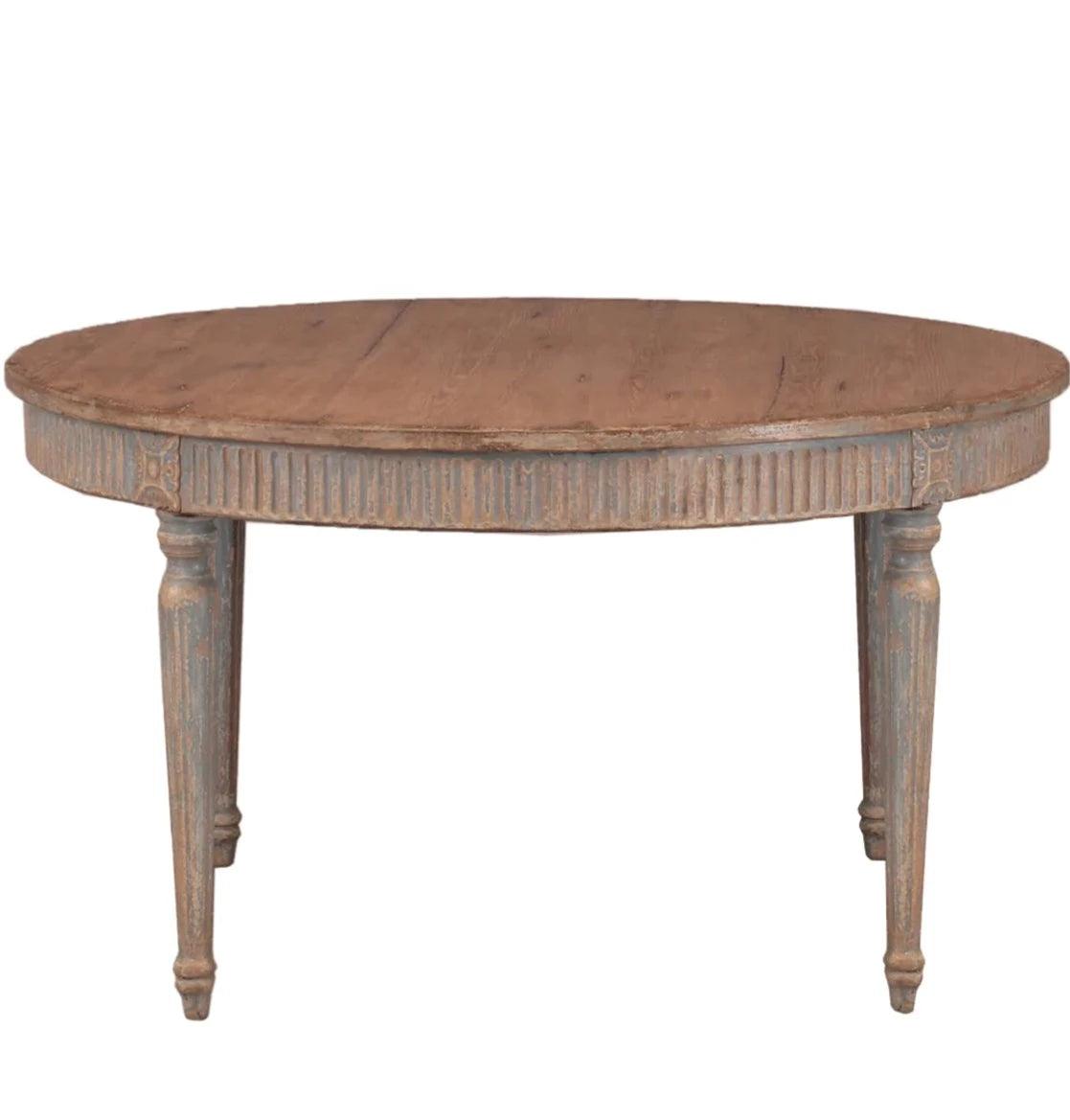 Round French Blue Cassis Dining Table - Belle Escape