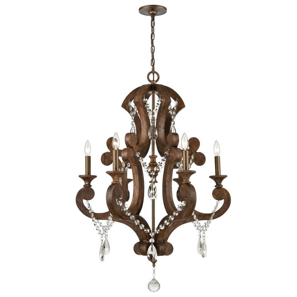 Rustic Wood Chandelier with Crystals