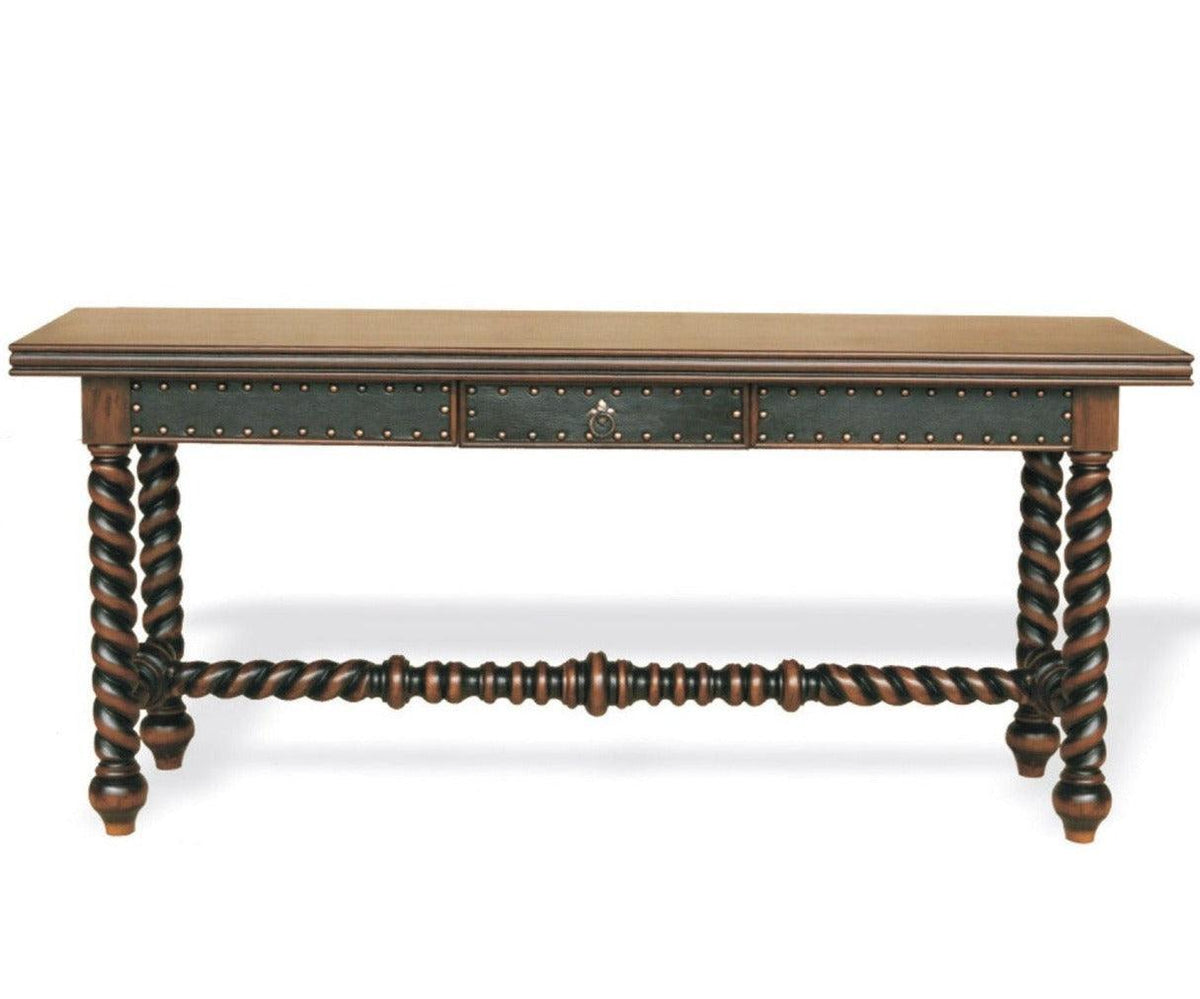 Walnut Carved Spanish Villa Console Table | Spiral Legs and Nail Studs