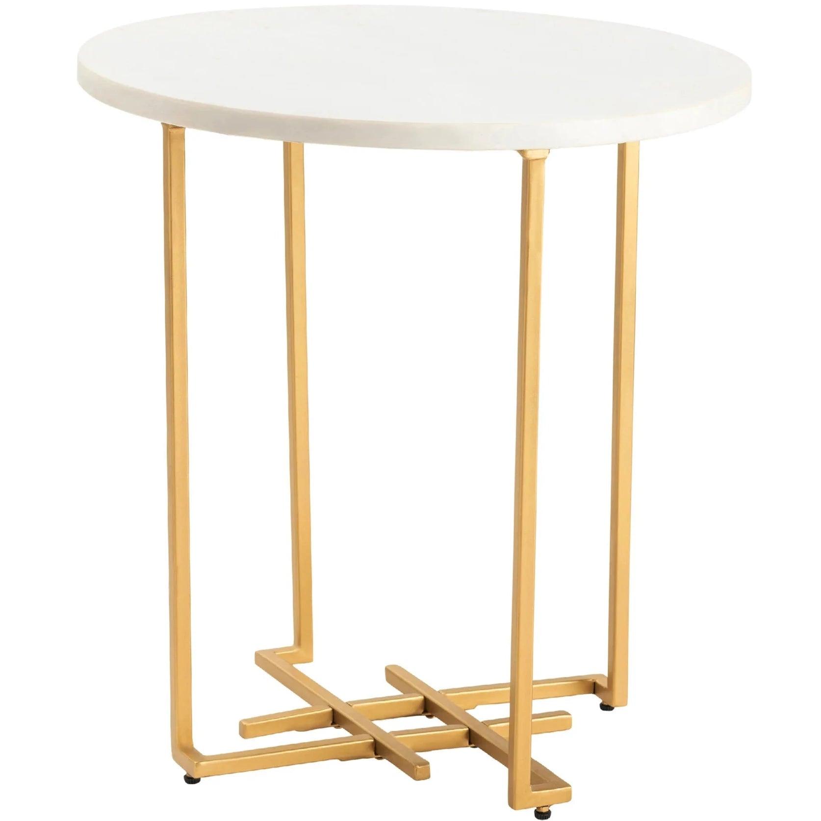 White & Gold Round Contemporary Accent Table - Belle Escape