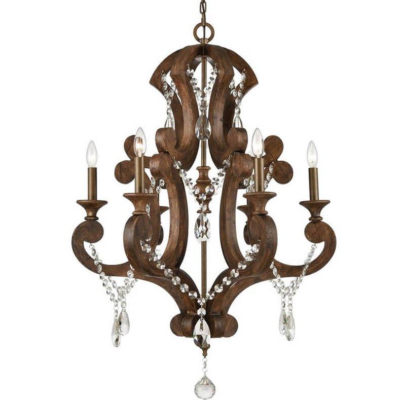 Rustic Wood Chandelier with Crystals